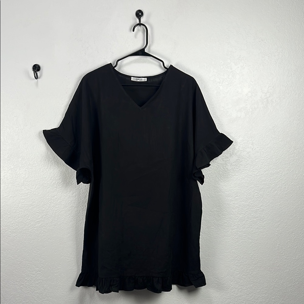 MSJ Black Flutter Sleeve Dress Ruffle Hem Cotton Casual‎ Sz XL  Vacay TC0615